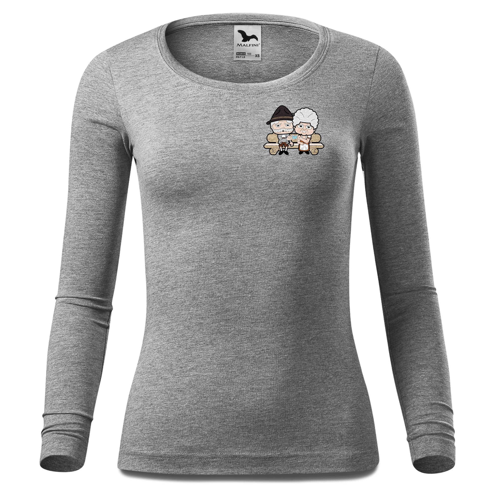 De Oid Sinzers Paar Gartenbank Longsleeve Fitted Damen Grau Meliert Schoemering Front