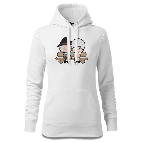 De Oid Sinzers Paar Gartenbank Sweatshirt Hoody Damen Weiss Eckenholz Front