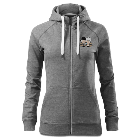 De Oid Sinzers Paar Gartenbank Sweatshirt Zip Hoody Damen Grau Meliert Kreut Front