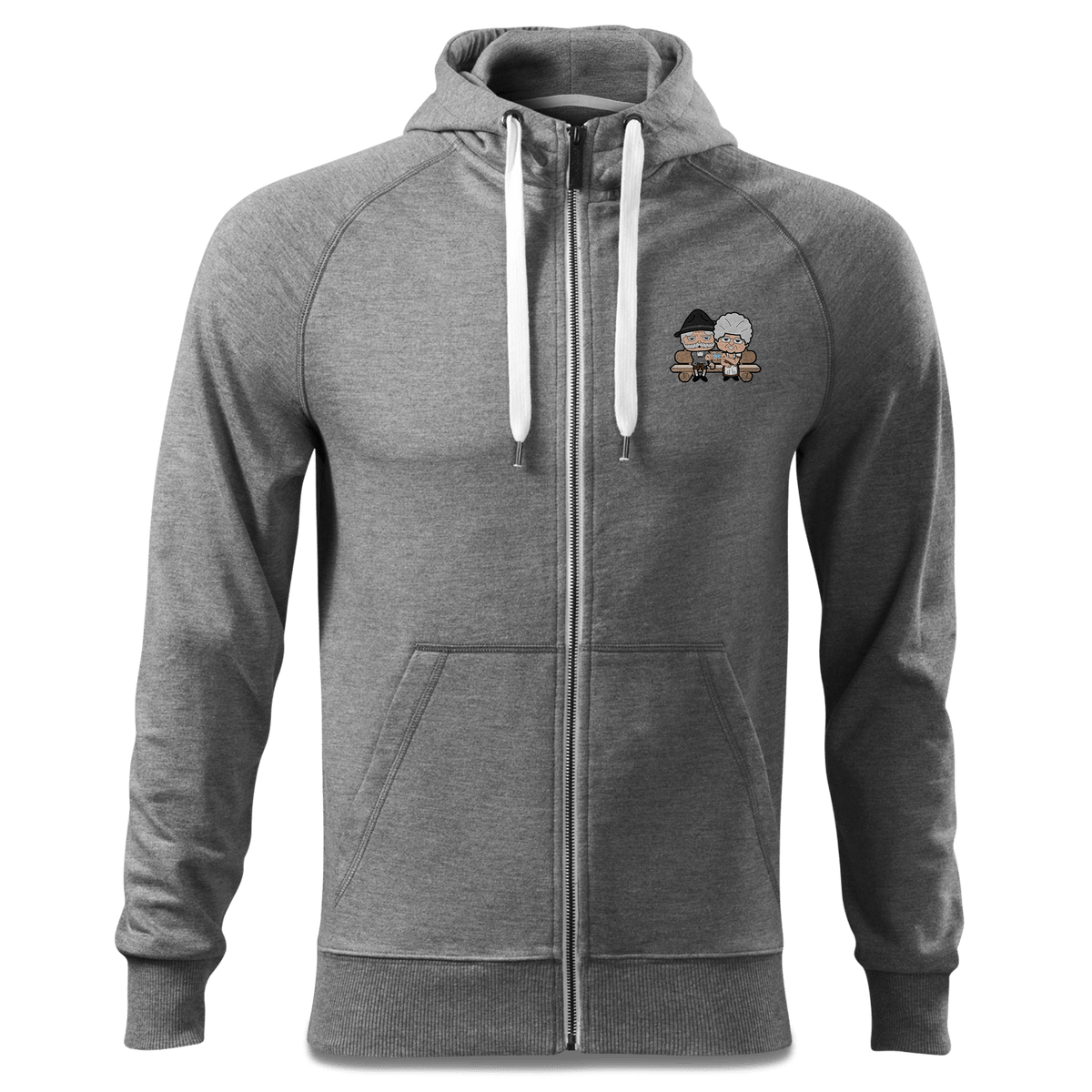 De Oid Sinzers Paar Gartenbank Sweatshirt Zip Hoody Herren Grau Meliert Lauterbacherfilze Front
