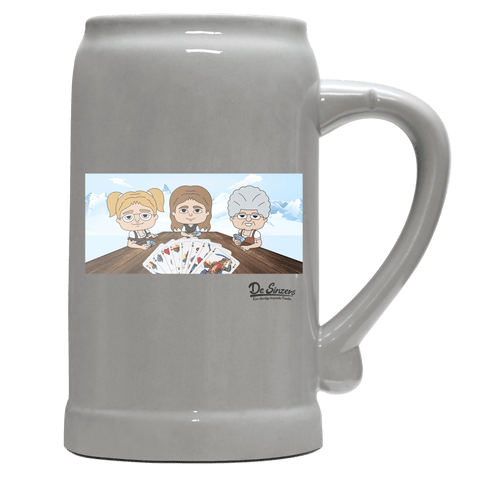 De Sinzers Buam Schafkopfspiel Bierkrug 1000ml Grau Zugspitze Front