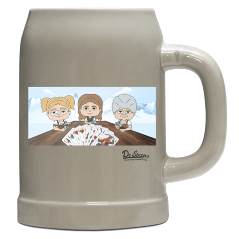 De Sinzers Buam Schafkopfspiel Bierkrug 500ml Grau Watzmann Front
