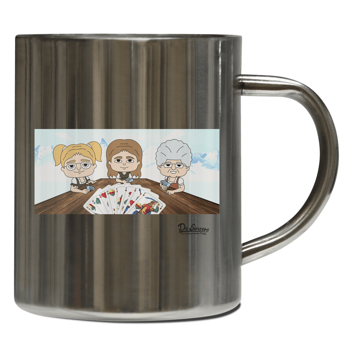 De Sinzers Buam Schafkopfspiel Edelstahl Kaffeetasse 400ml Grosser Arber Front