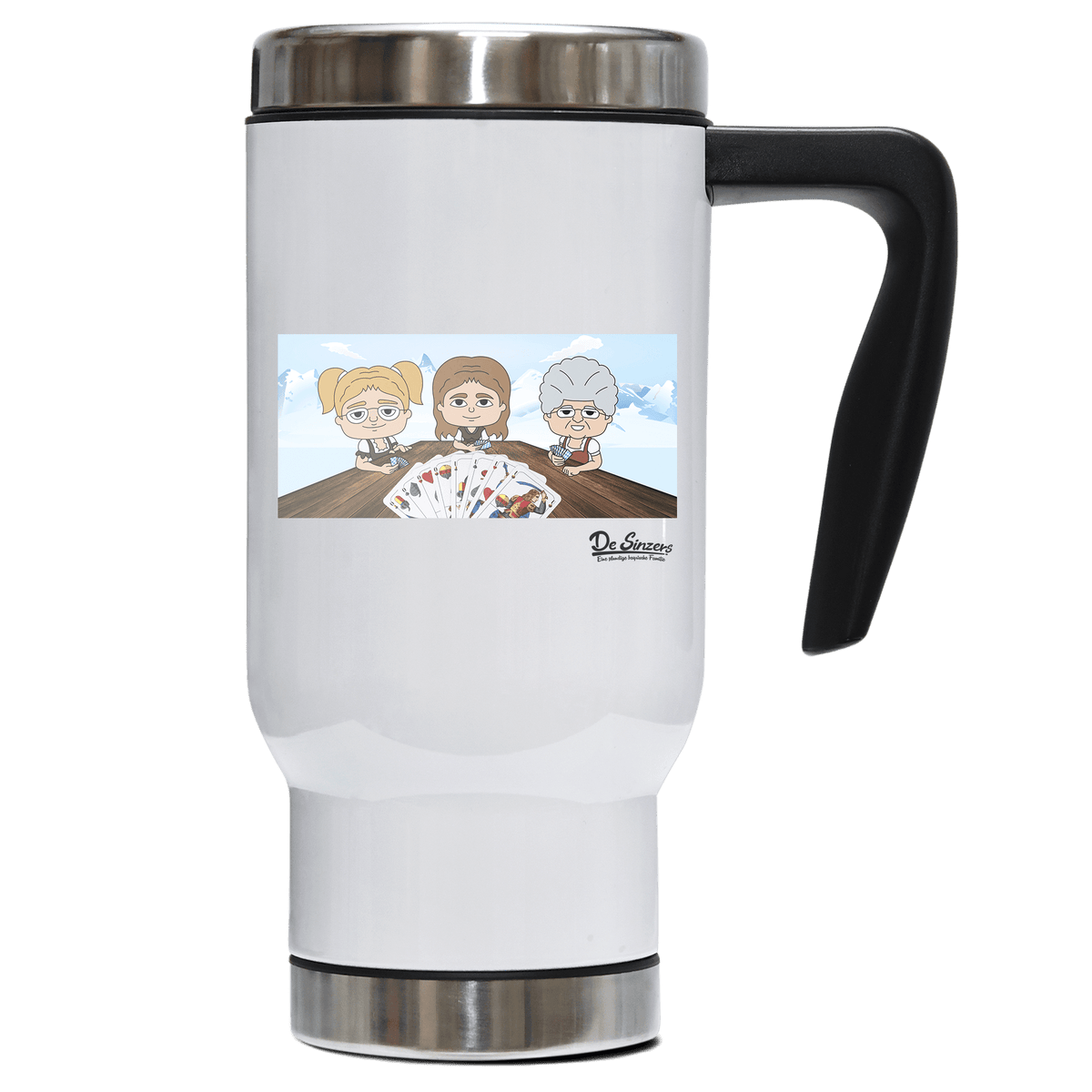 De Sinzers Buam Schafkopfspiel Edelstahl Thermobecher To Go 500ml Weiss Kindlwand Front