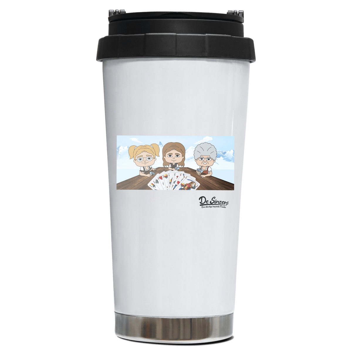 De Sinzers Buam Schafkopfspiel Edelstahl Trinkbecher To Go 470ml Weiss Wildbarren Front