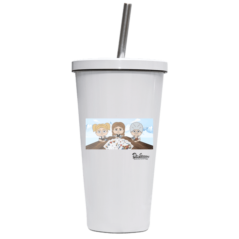 De Sinzers Buam Schafkopfspiel Edelstahl Trinkbecher mit Strohhalm 480ml Weiss Krottenkopf Front