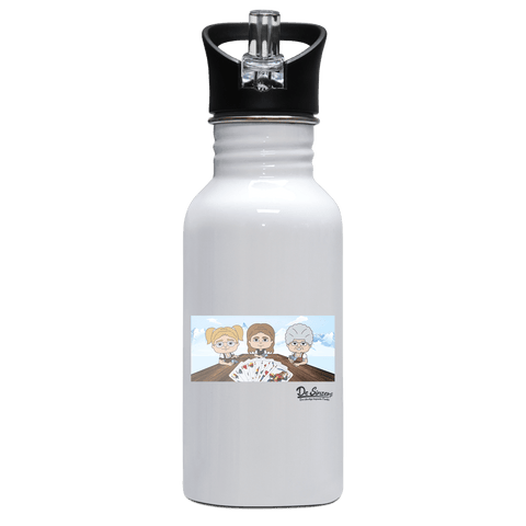 De Sinzers Buam Schafkopfspiel Edelstahl Trinkflasche mit klappbarem Mundstueck 500ml Weiss Rotwand Front