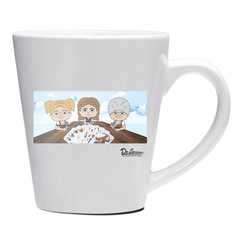 De Sinzer Buam Schafkopfspiel Keramik Kaffeetasse 200ml Weiss Herzogstand Front