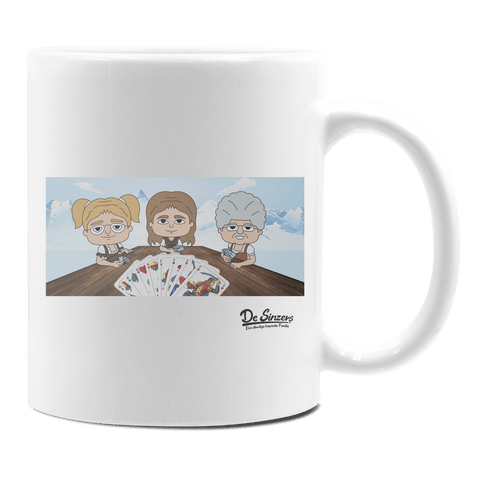 De Sinzers Buam Schafkopfspiel Keramik Kaffeetasse 330ml Weiss Rampoldplatte Front