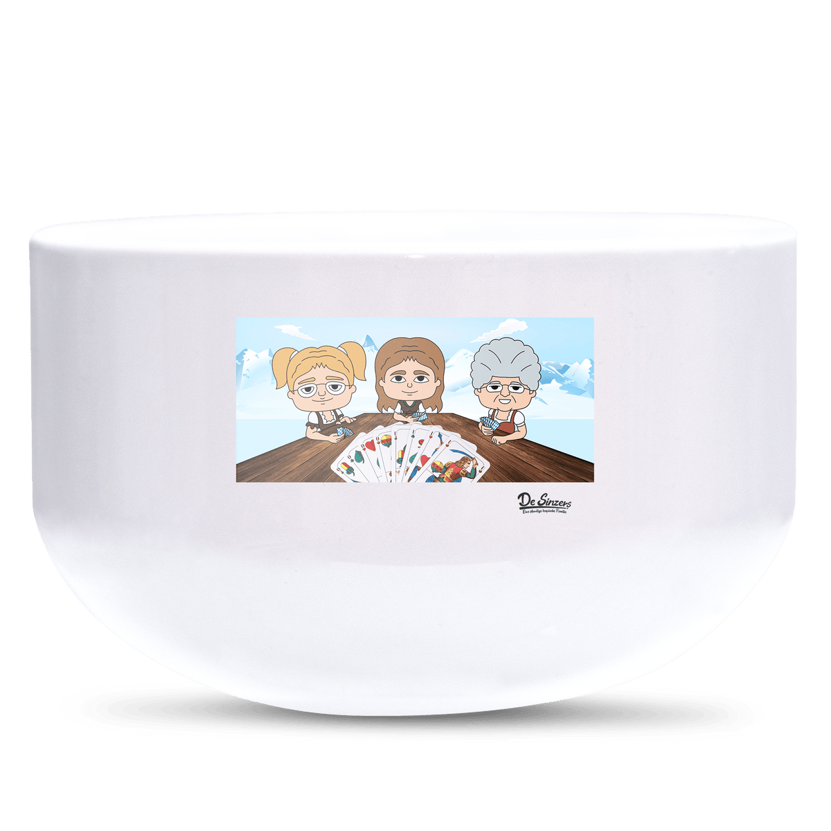 De Sinzers Buam Schafkopfspiel Keramik Mueslischale Weiss 600ml Staffelberg Front