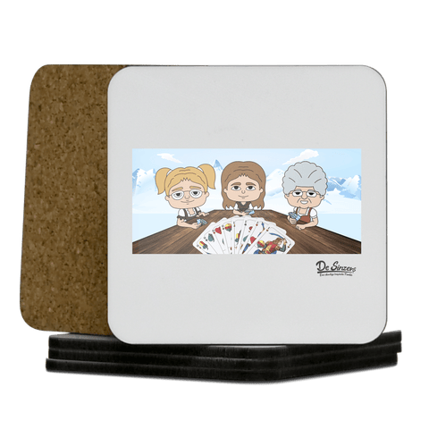 De Sinzers Buam Schafkopfspiel Korkuntersetzer 5er Set 95 x 95 mm Weiss Karkopf Front