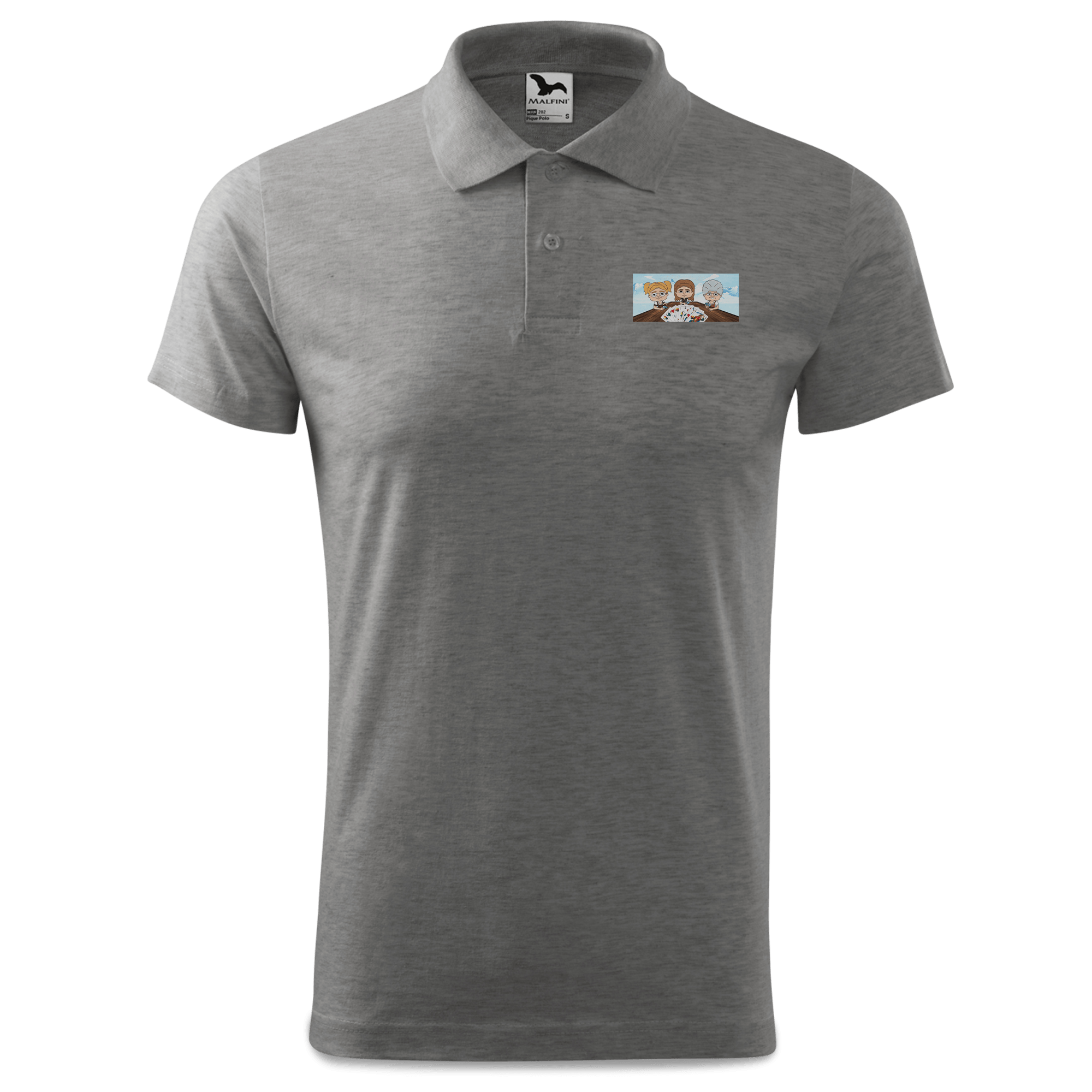 De Sinzers Buam Schafkopfspiel Polo Shirt Herren Grau Meliert Leiten Front