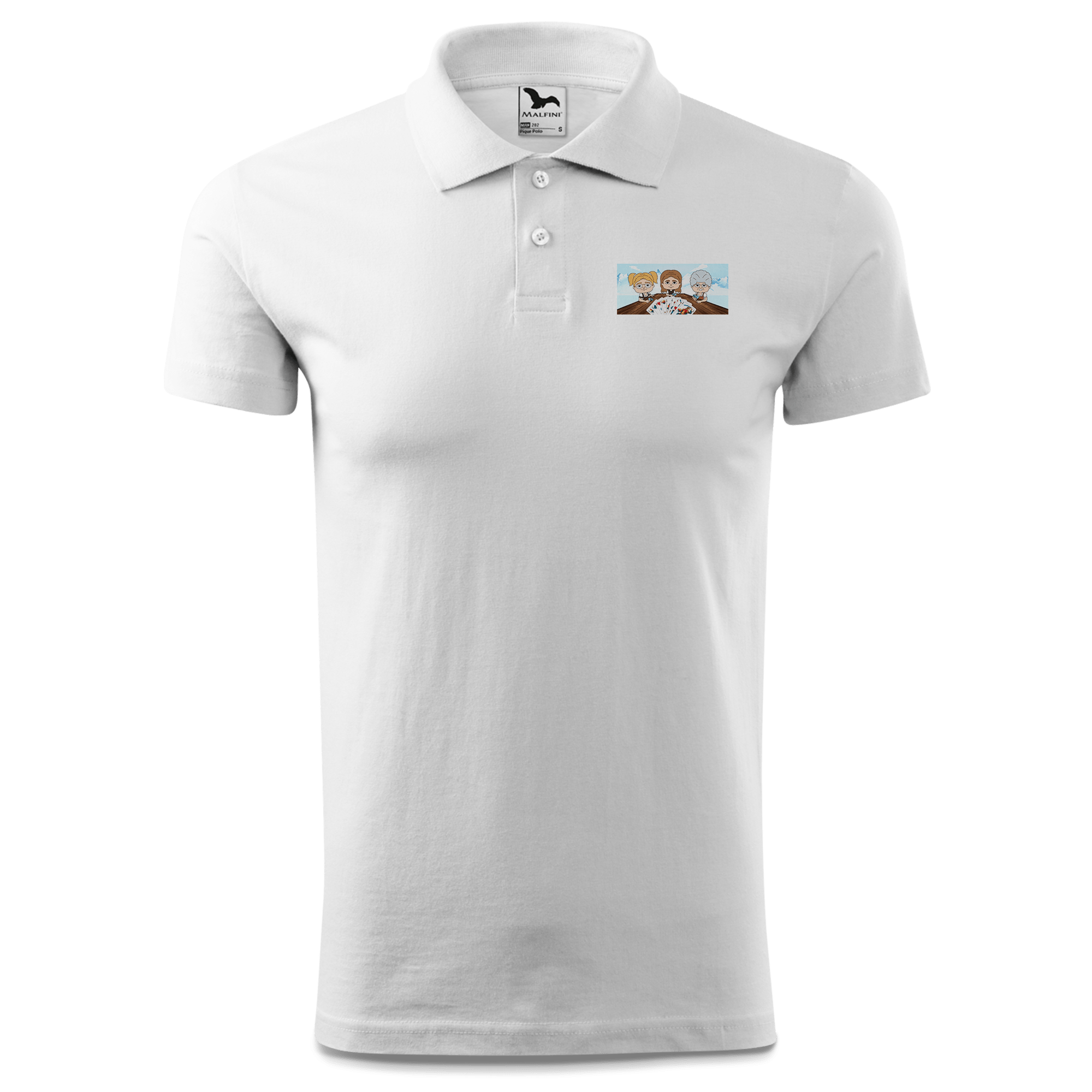 De Sinzers Buam Schafkopfspiel Polo Shirt Herren Weiss Murnau Front