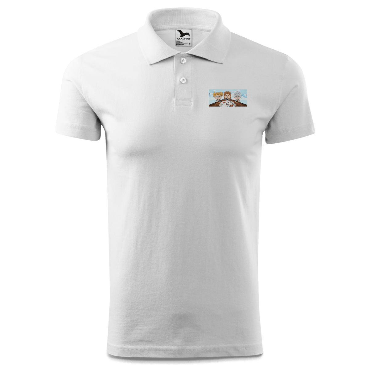 De Sinzers Buam Schafkopfspiel Polo Shirt Herren Weiss Murnau Front
