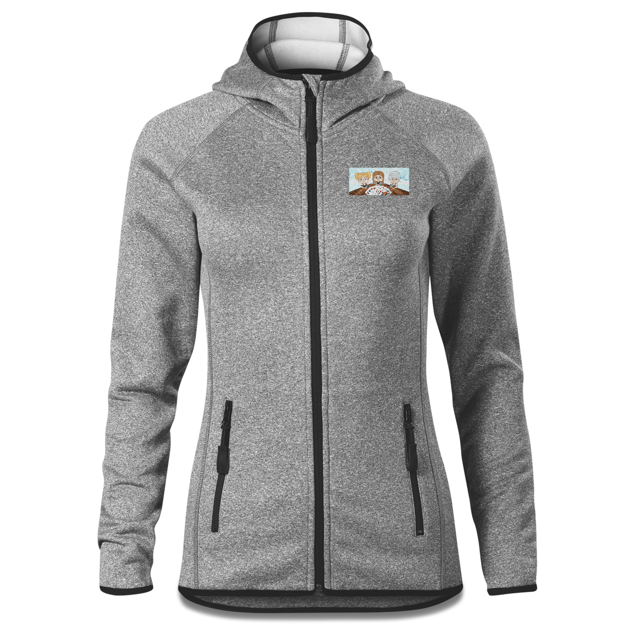 De Sinzers Buam Schafkopfspiel Stretch Fleece Damen Grau Meliert Krottenhausmuehle Front