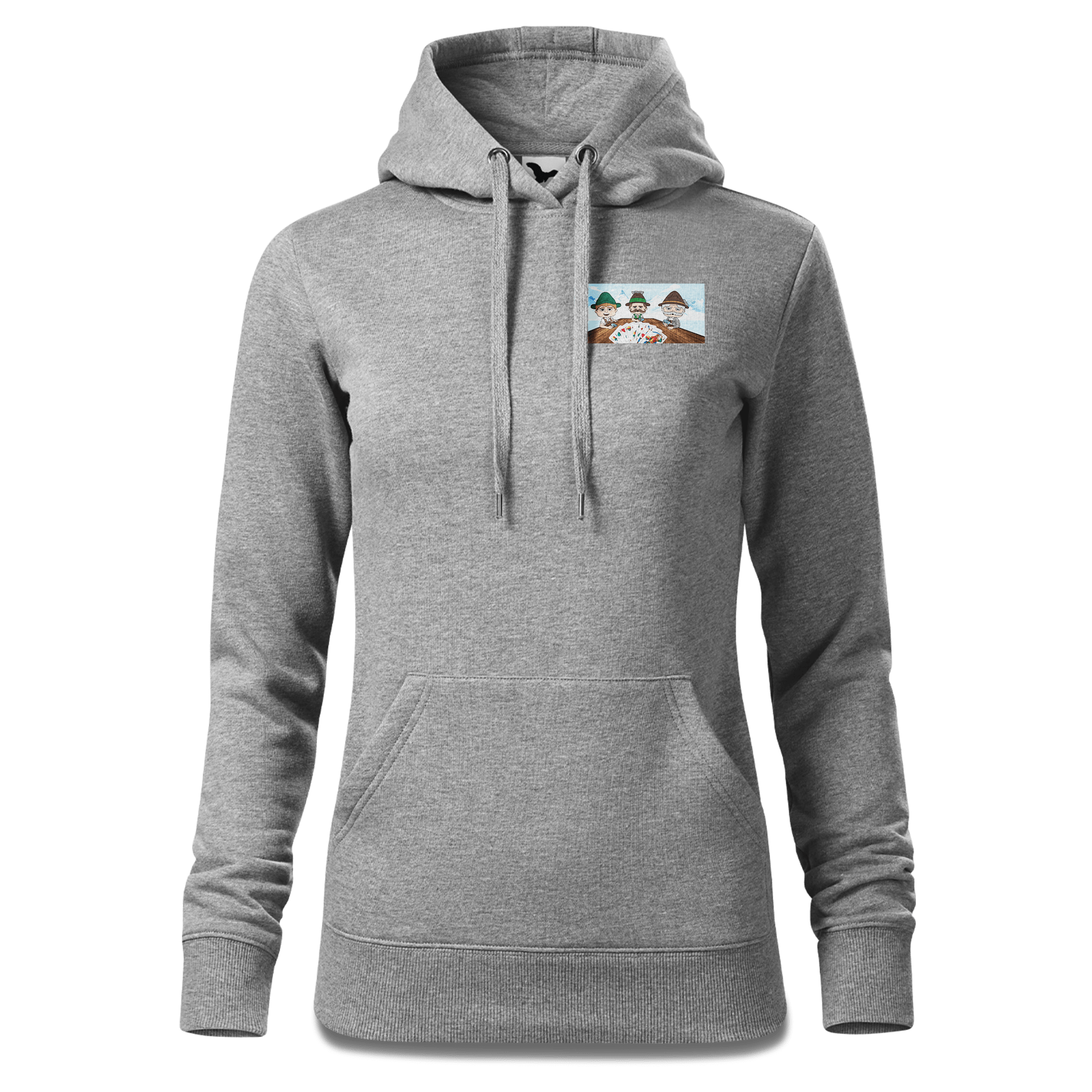 De Sinzer Buam Schafkopfspiel Sweatshirt Hoody Damen Grau Meliert Kleinholzen Front