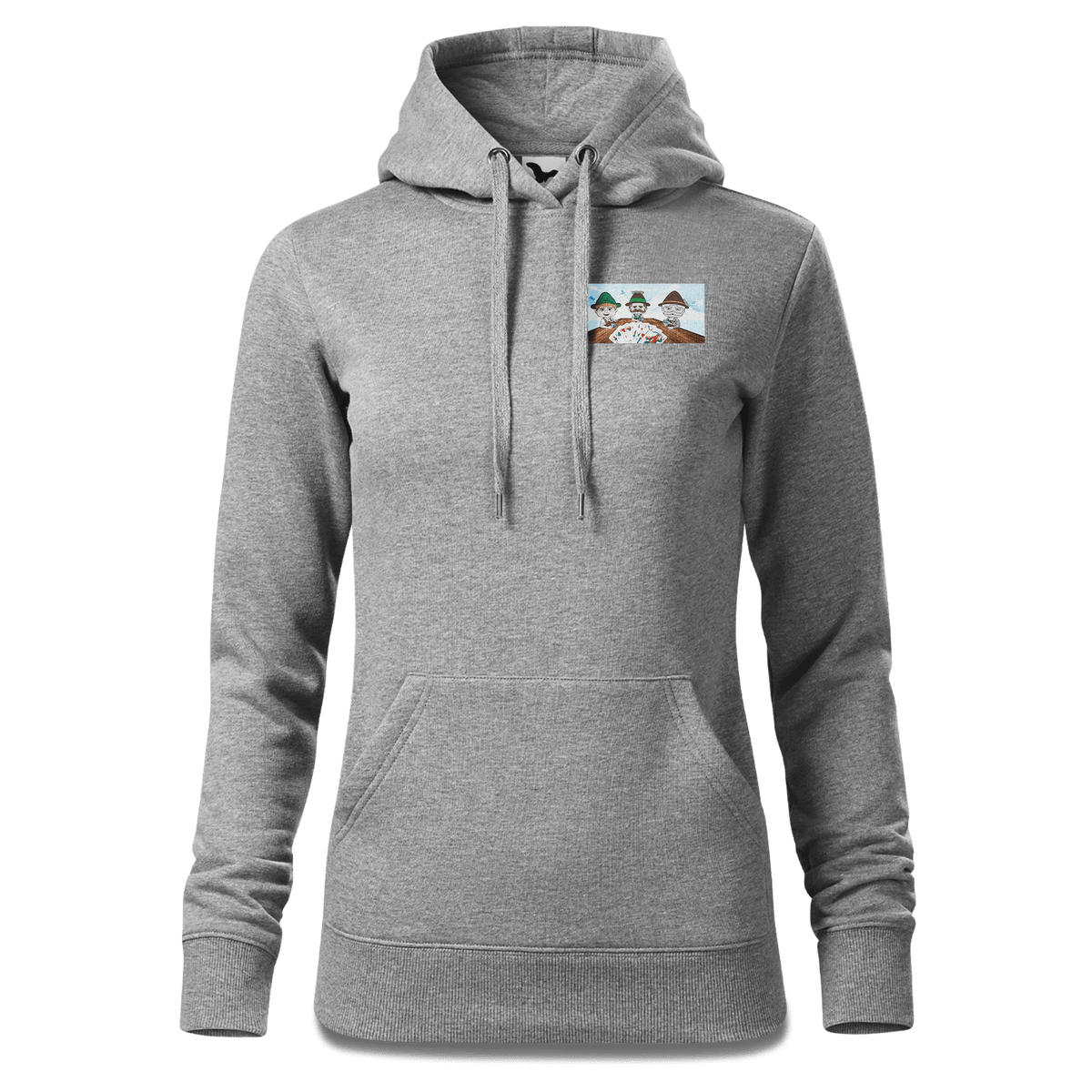 De Sinzer Buam Schafkopfspiel Sweatshirt Hoody Damen Grau Meliert Kleinholzen Front