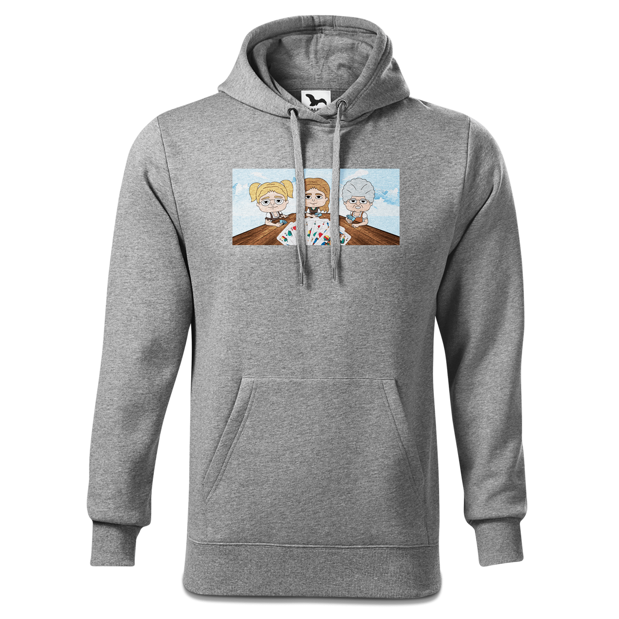 De Sinzer Buam Schafkopfspiel Sweatshirt Hoody Herren Grau Meliert Pulvermuehle Front