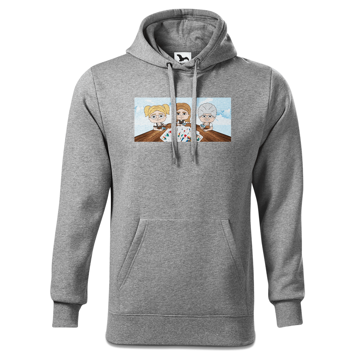 De Sinzer Buam Schafkopfspiel Sweatshirt Hoody Herren Grau Meliert Pulvermuehle Front