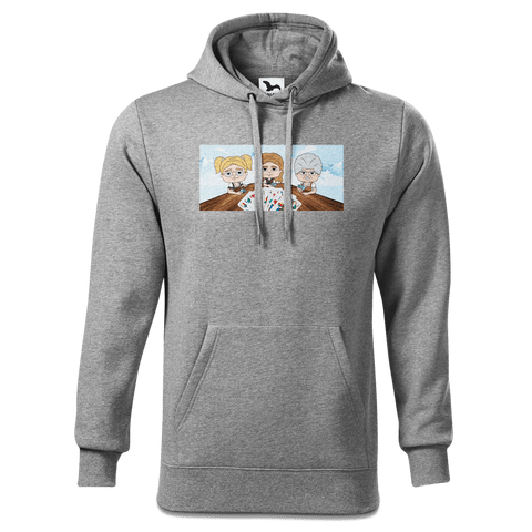 De Sinzer Buam Schafkopfspiel Sweatshirt Hoody Herren Grau Meliert Pulvermuehle Front