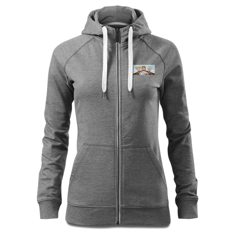 De Sinzers Buam Schafkopfspiel Sweatshirt Zip Hoody Damen Grau Meliert Kreut Front