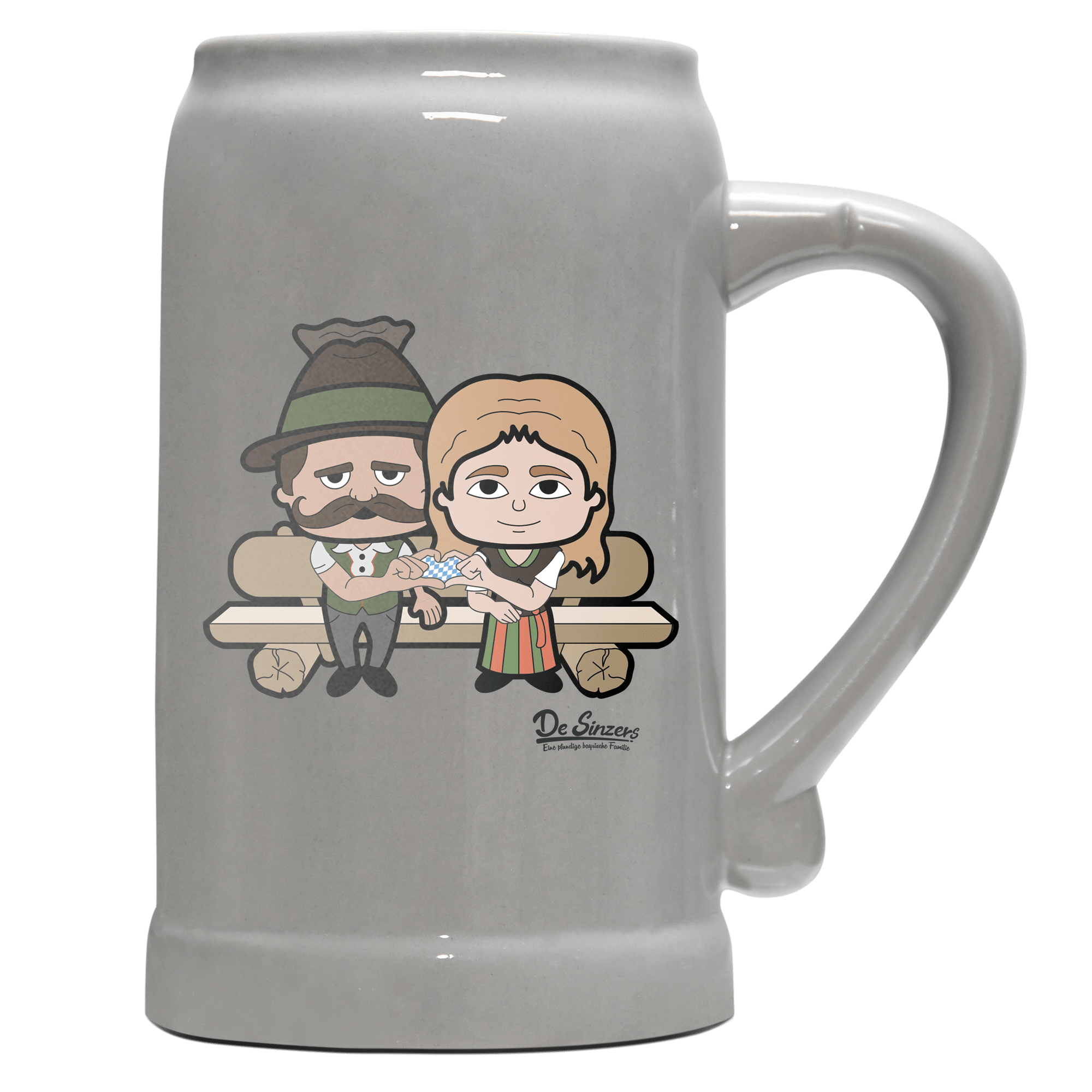 De Sinzers Paar Gartenbank Bierkrug 1000ml Grau Zugspitze Front