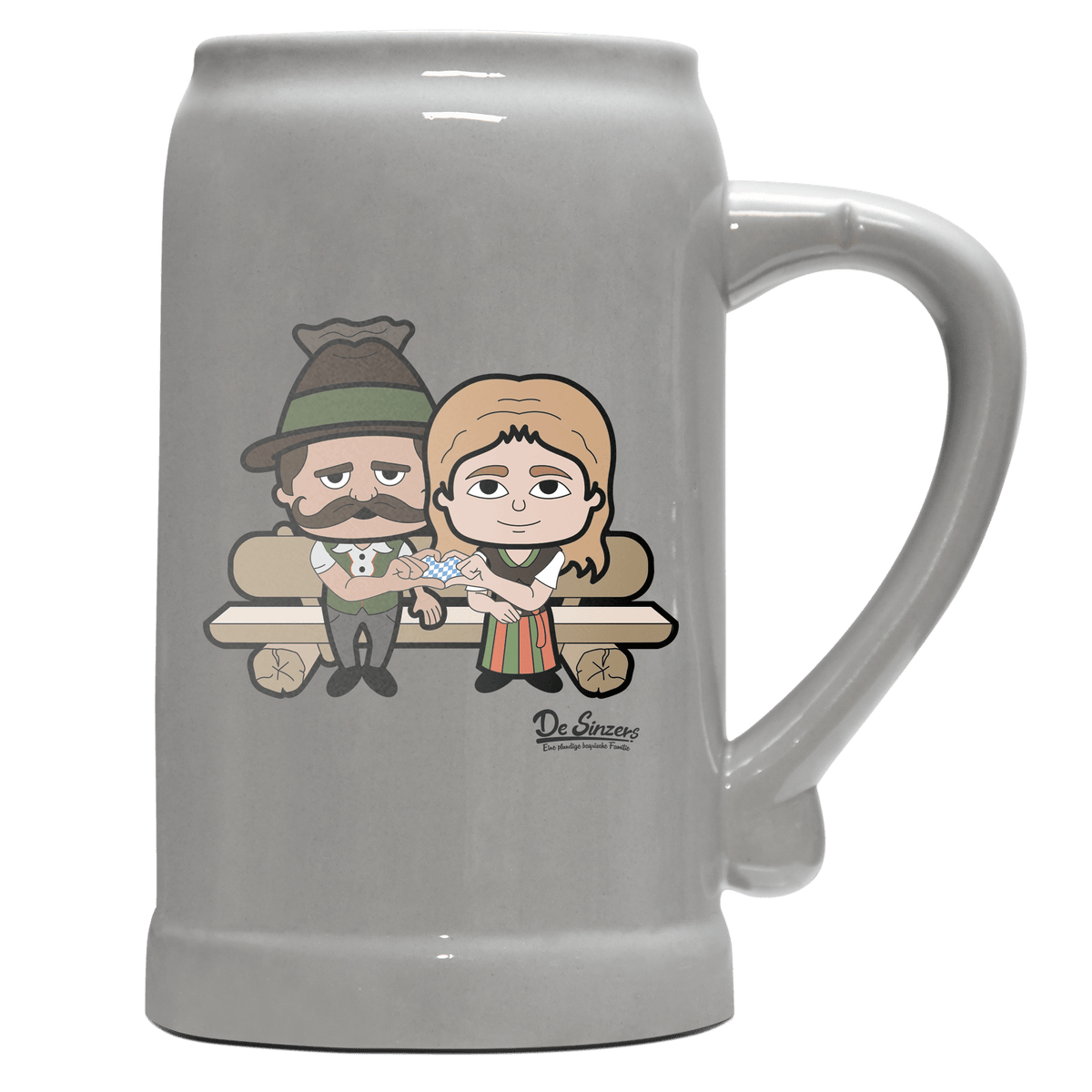 De Sinzers Paar Gartenbank Bierkrug 1000ml Grau Zugspitze Front