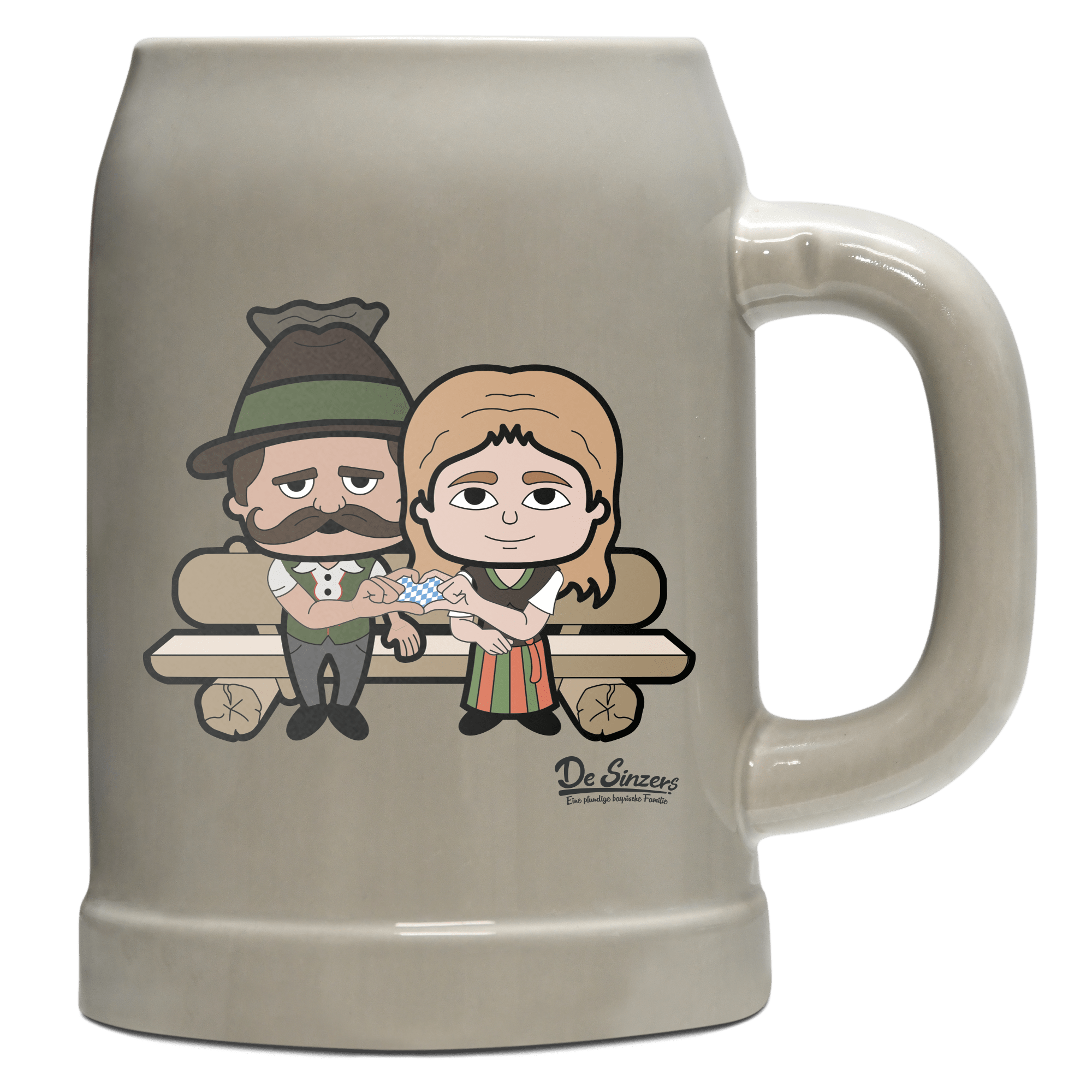 De Sinzers Paar Gartenbank Bierkrug 500ml Grau Watzmann Front