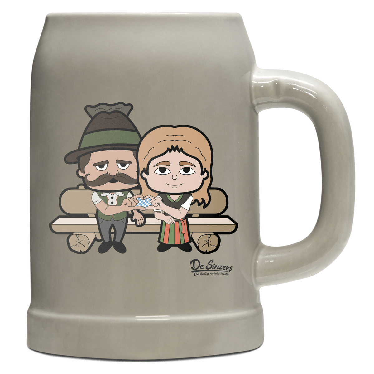 De Sinzers Paar Gartenbank Bierkrug 500ml Grau Watzmann Front