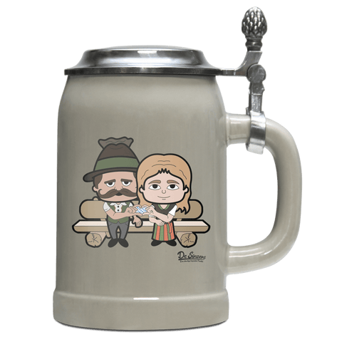 De Sinzers Paar Gartenbank Bierkrug 500ml Grau mit Deckel Hocheck Front