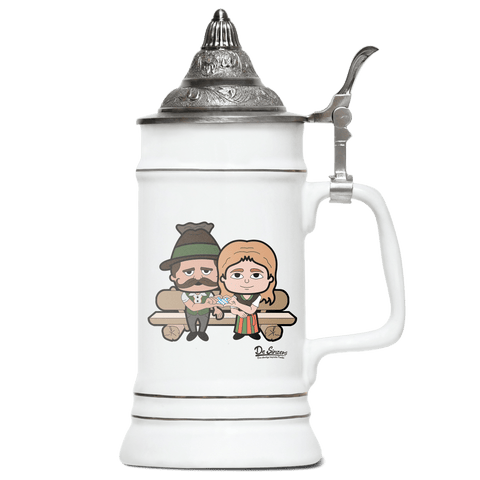 De Sinzers Paar Gartenbank Bierkrug 500ml Weiss mit Spitzdeckel Wendelstein Front