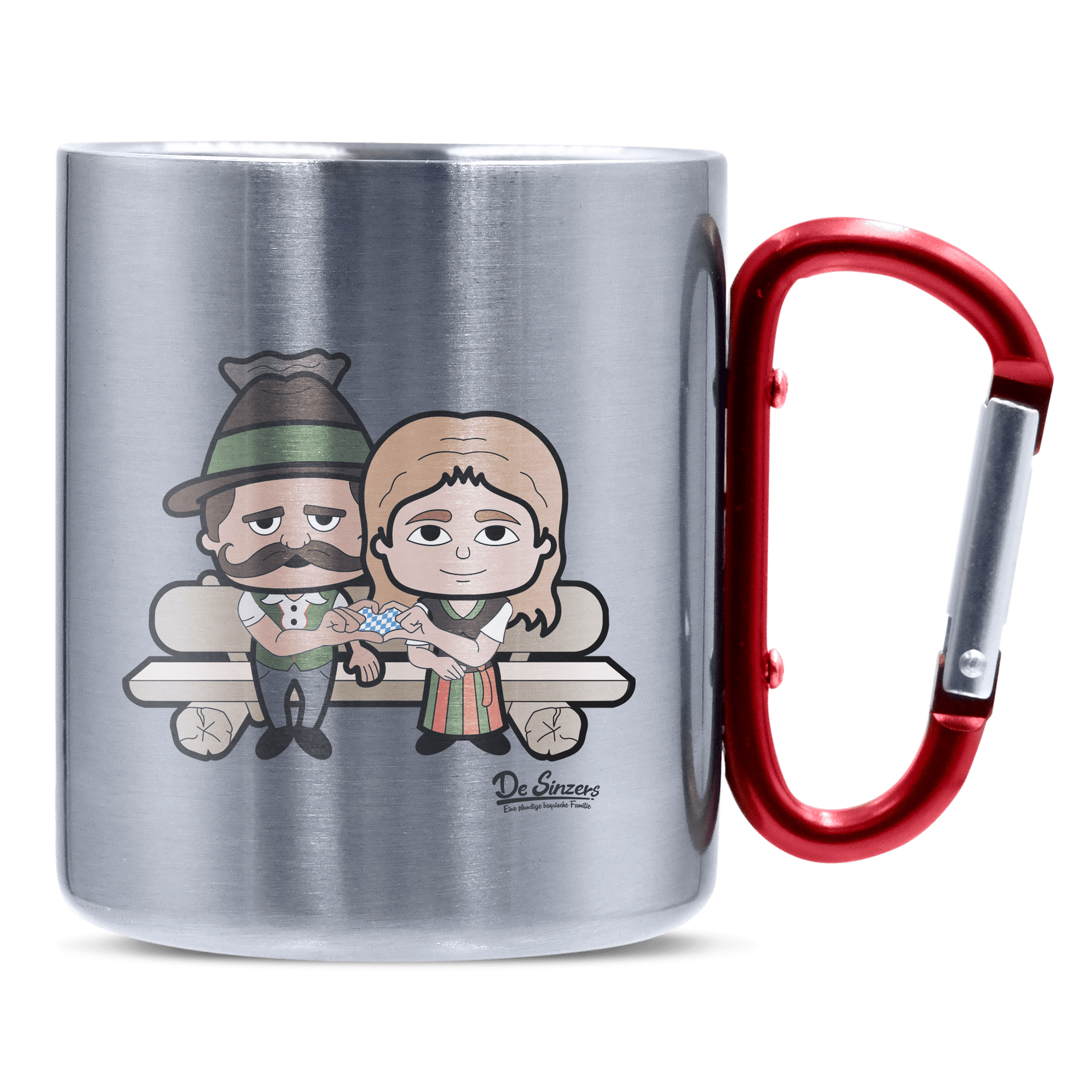 De Sinzers Paar Gartenbank Edelstahl Kaffeetasse roter Karabiner 320ml Kitzstein Front