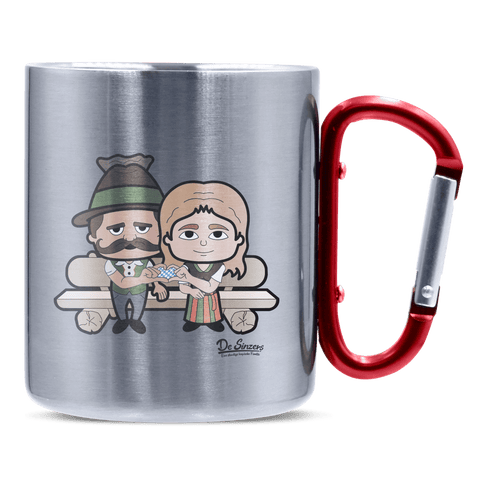 De Sinzers Paar Gartenbank Edelstahl Kaffeetasse roter Karabiner 320ml Kitzstein Front