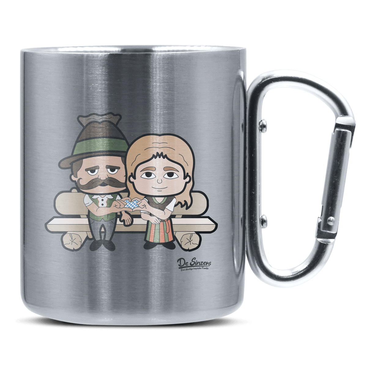 De Sinzers Paar Gartenbank Edelstahl Kaffeetasse silberer Karabiner 320ml Grosser Traithen Front