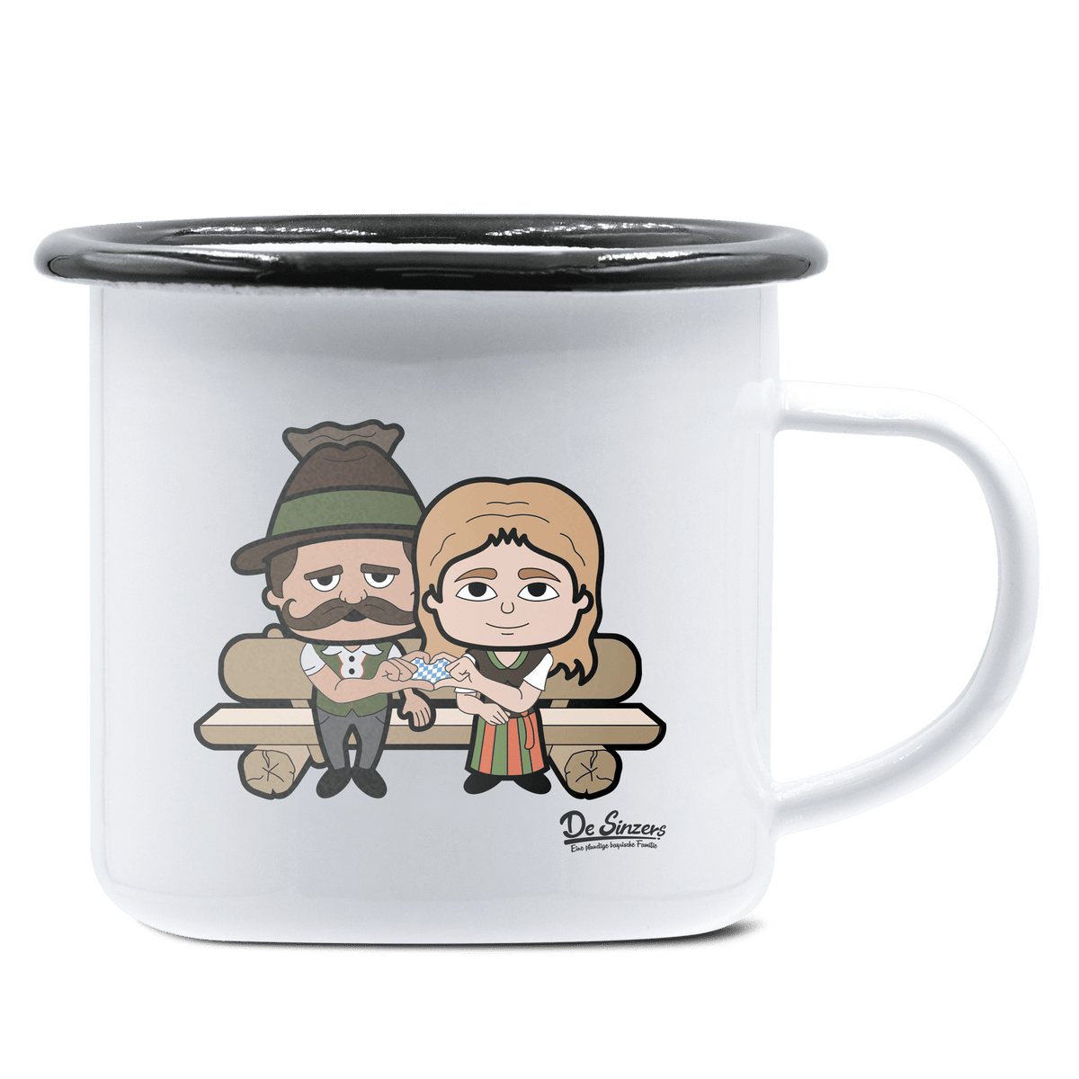 De Sinzers Paar Gartenbank Emaille Tasse 375ml Weiss Schwarz Hochries Front