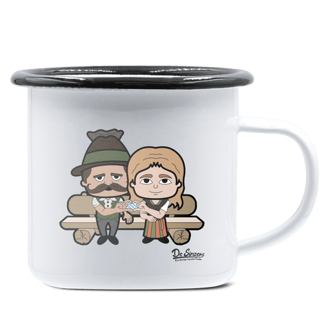 De Sinzers Paar Gartenbank Emaille Tasse 375ml Weiss Schwarz Hochries Front