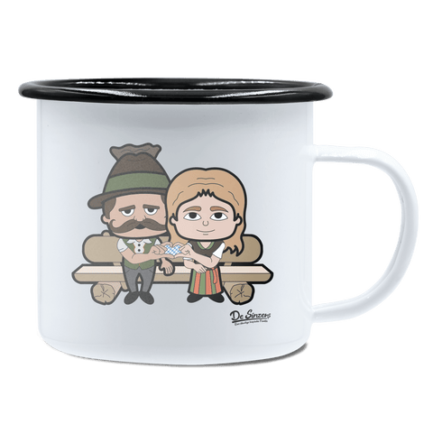 De Sinzers Paar Gartenbank Emaille Tasse 450ml Weiss Schwarz Spitzstein Front