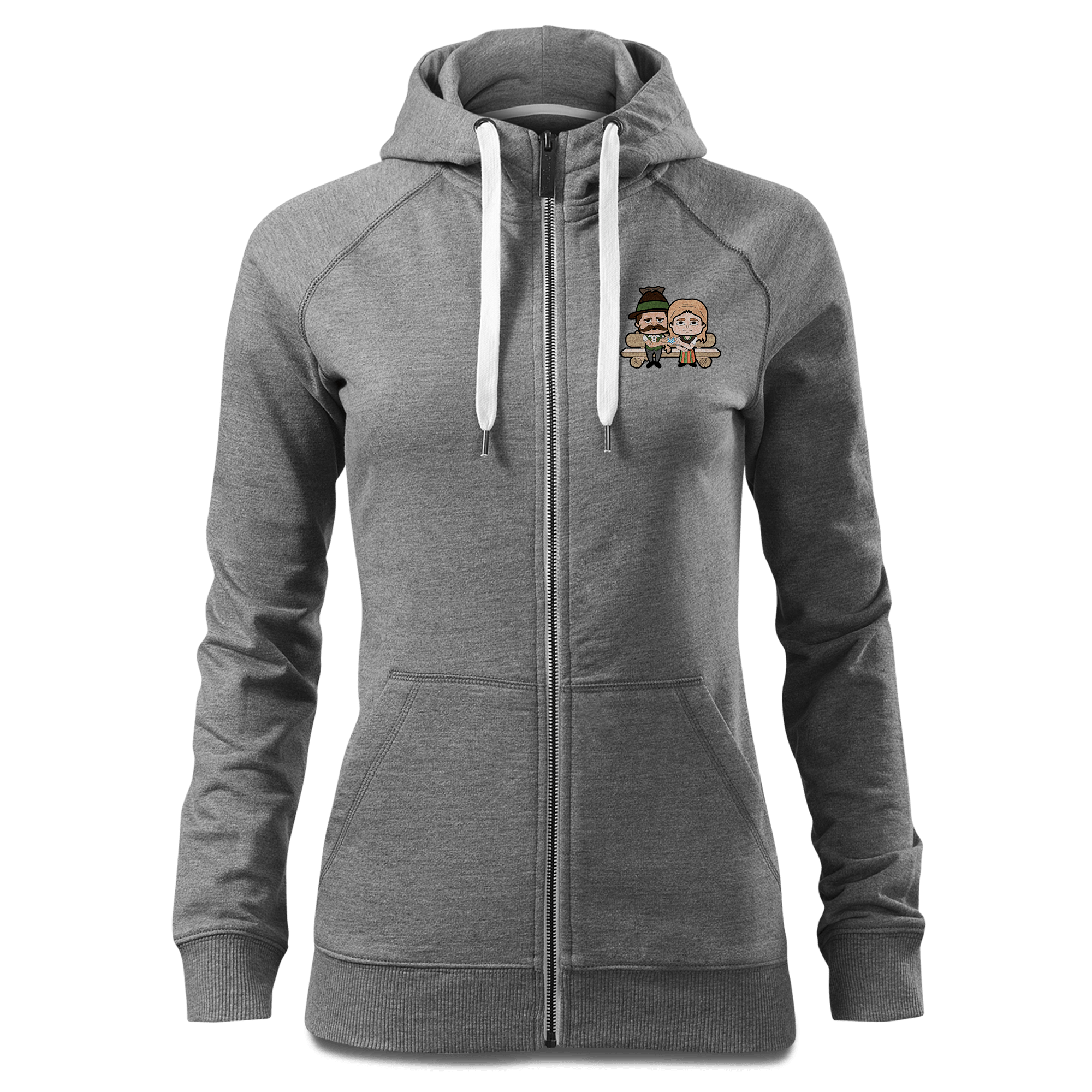 De Sinzers Paar Gartenbank Sweatshirt Zip Hoody Damen Grau Meliert Kreut Front