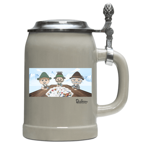 De Sinzers Weiber Schafkopfspiel Bierkrug 500ml Grau mit Deckel Hocheck Front