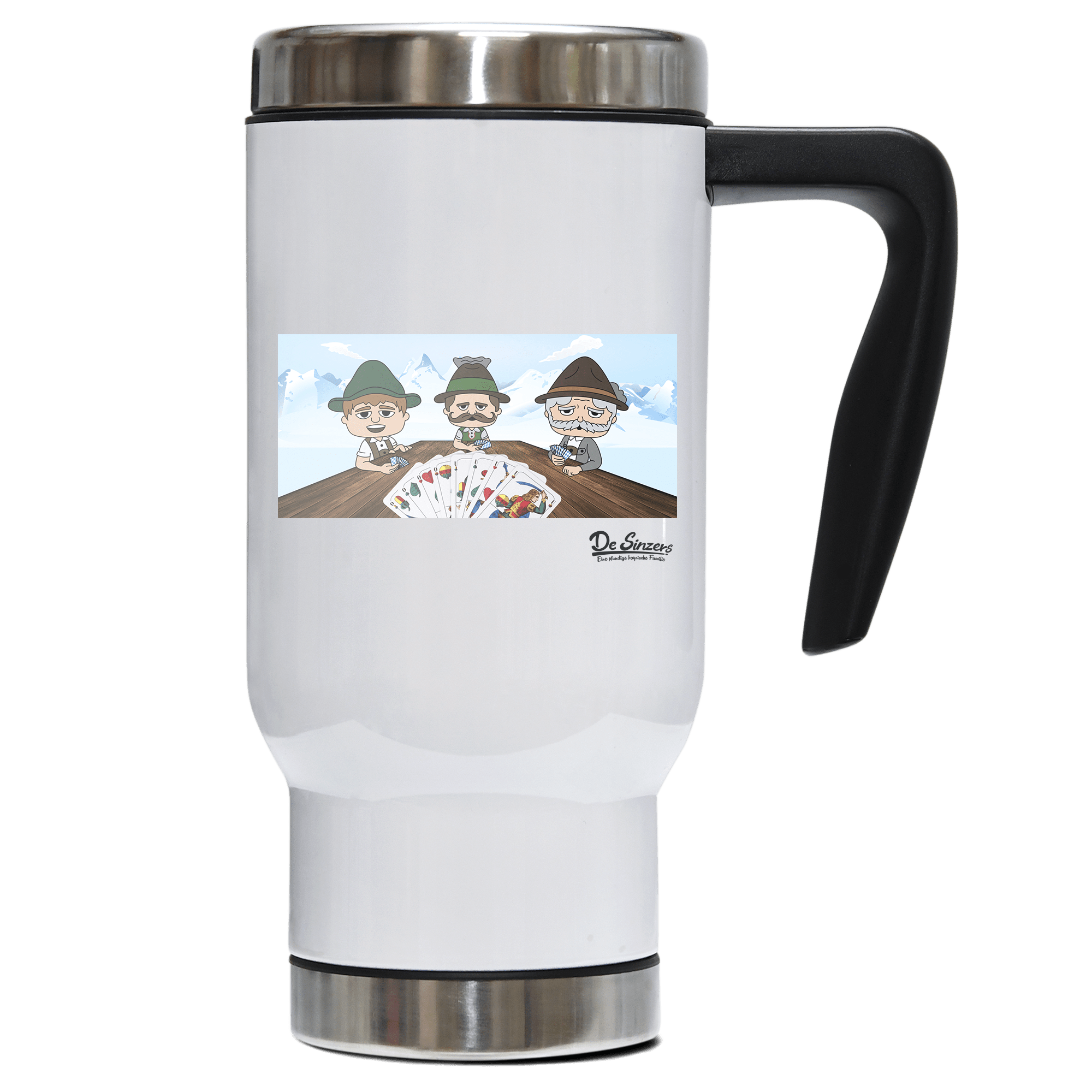 De Sinzers Weiber Schafkopfspiel Edelstahl Thermobecher To Go 500ml Weiss Kindlwand Front