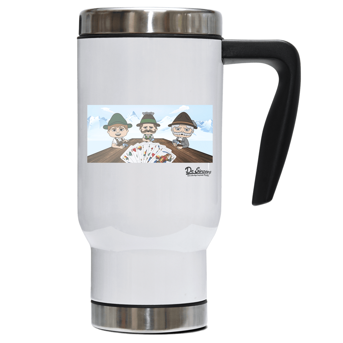 De Sinzers Weiber Schafkopfspiel Edelstahl Thermobecher To Go 500ml Weiss Kindlwand Front