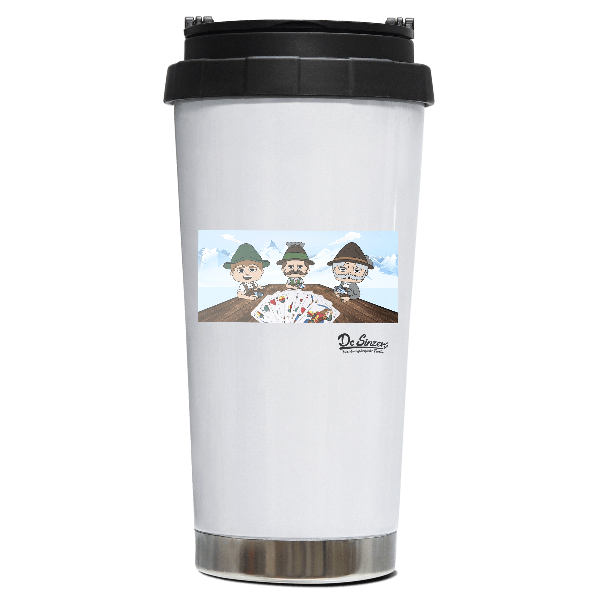 De Sinzers Weiber Schafkopfspiel Edelstahl Trinkbecher To Go 470ml Weiss Wildbarren Front