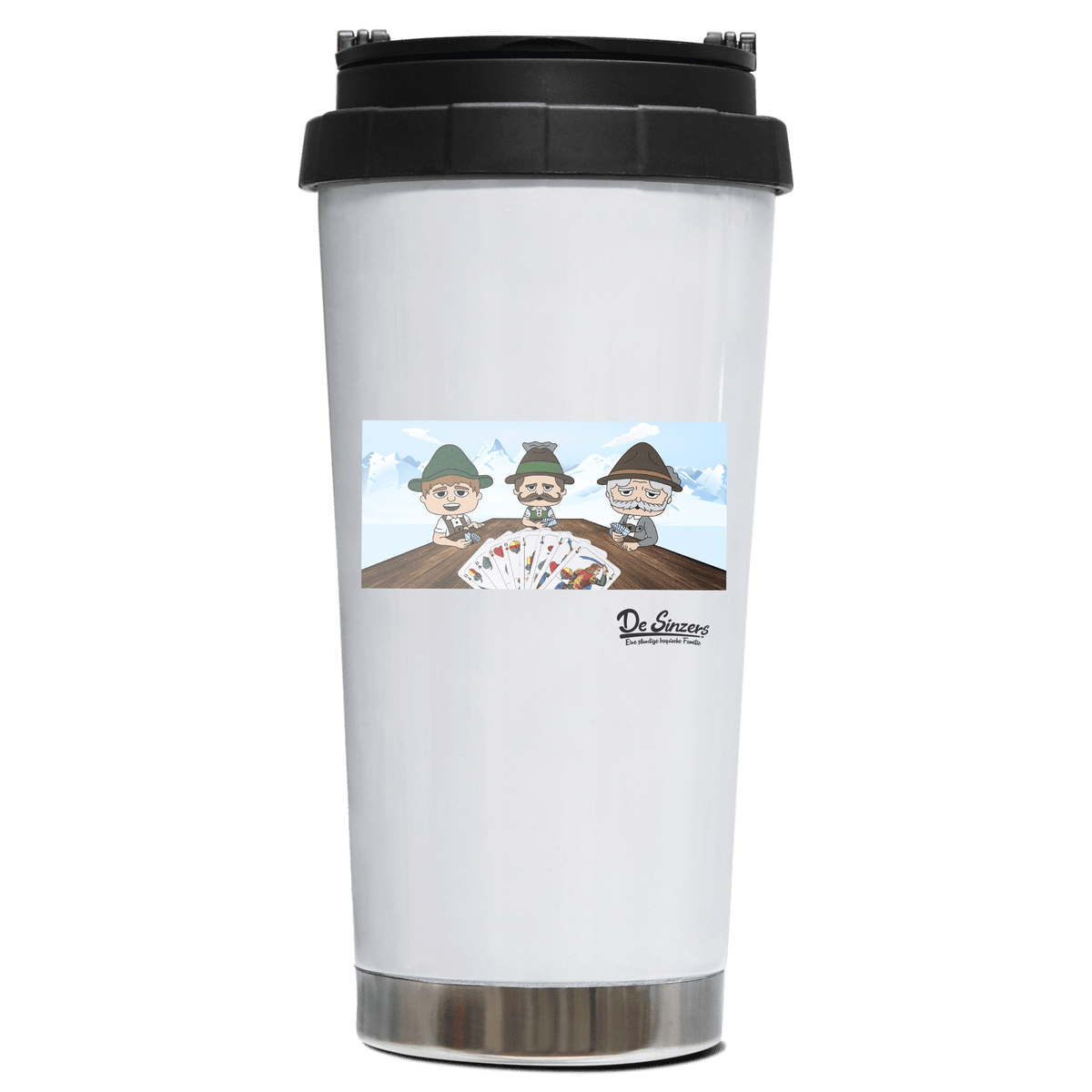 De Sinzers Weiber Schafkopfspiel Edelstahl Trinkbecher To Go 470ml Weiss Wildbarren Front