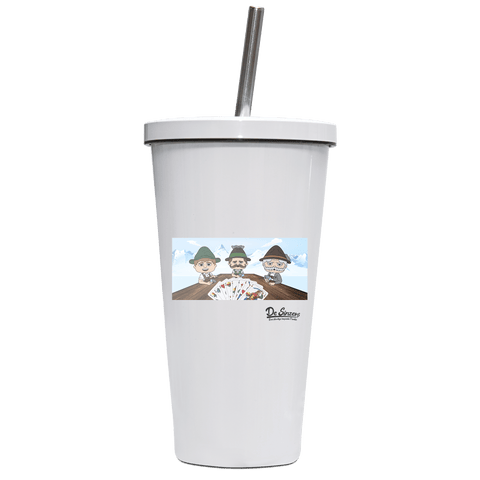 De Sinzers Weiber Schafkopfspiel Edelstahl Trinkbecher mit Strohhalm 480ml Weiss Krottenkopf Front