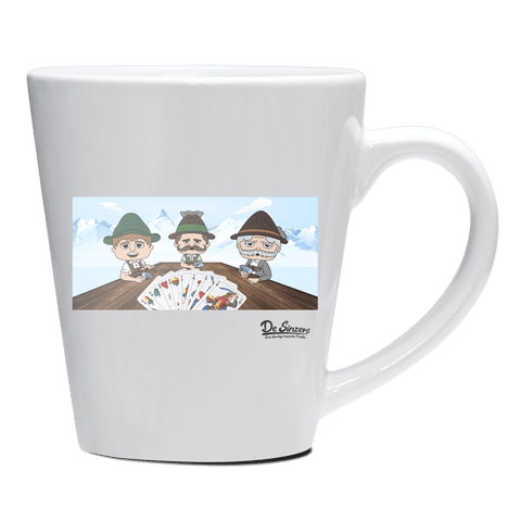 De Sinzers Weiber Schafkopfspiel Keramik Kaffeetasse 200ml Weiss Herzogstand Front