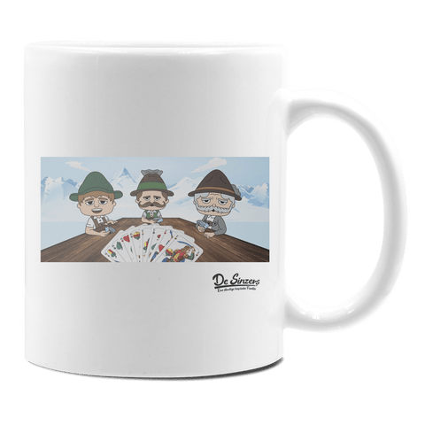 De Sinzers Weiber Schafkopfspiel Keramik Kaffeetasse 330ml Weiss Rampoldplatte Front