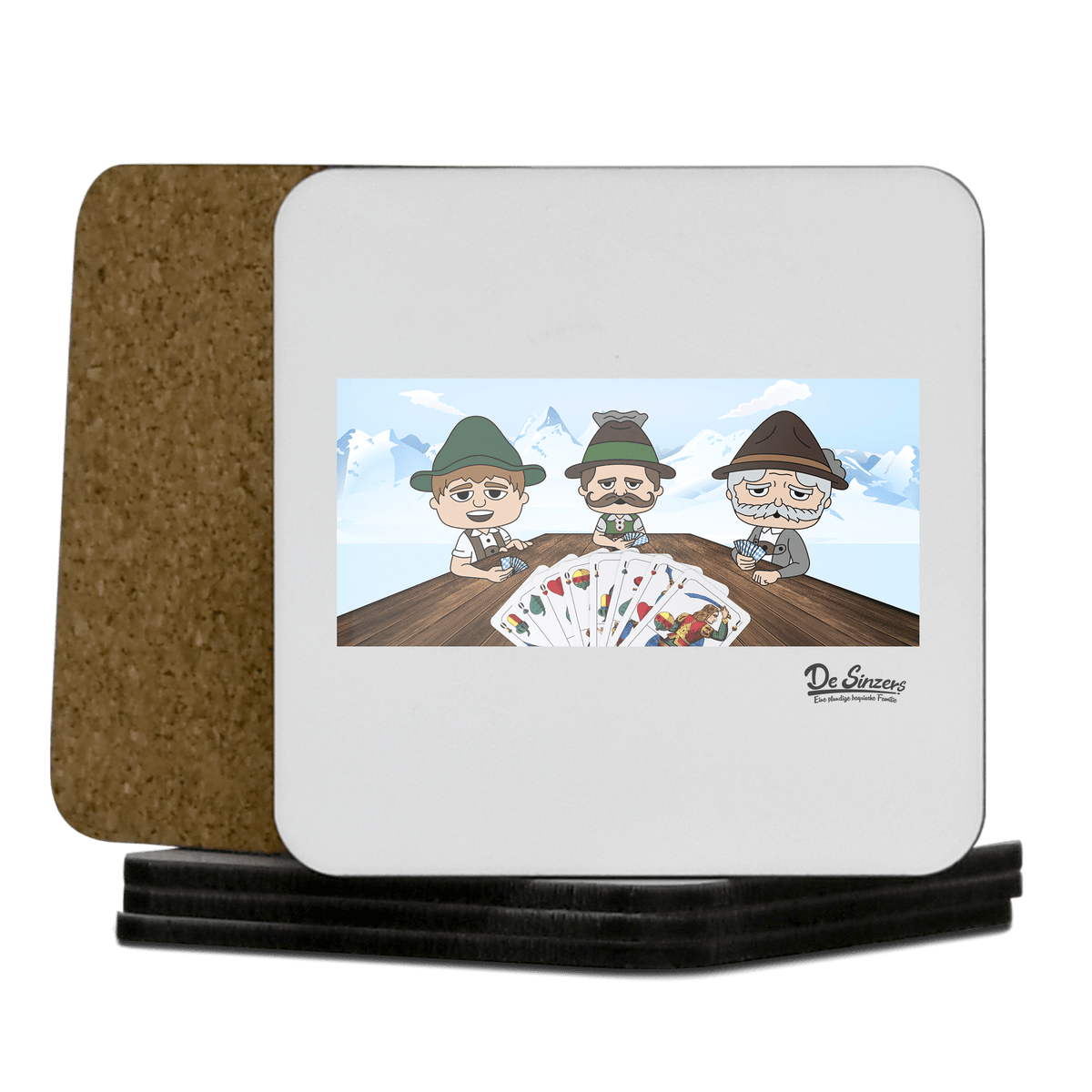 De Sinzers Weiber Schafkopfspiel Korkuntersetzer 5er Set 95 x 95 mm Weiss Karkopf Front