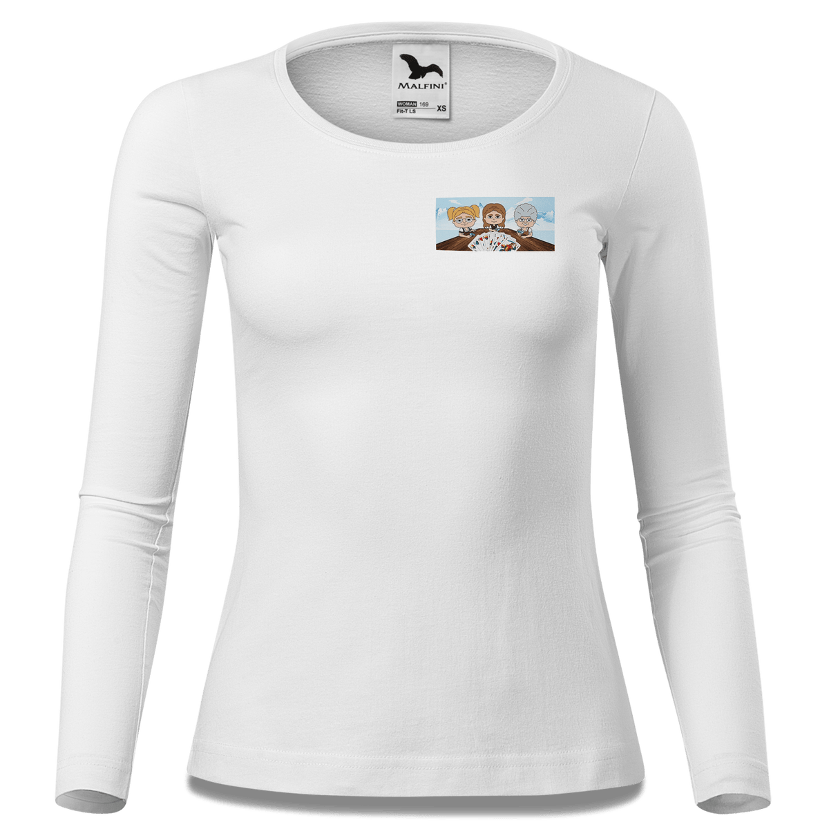 De Sinzers Weiber Schafkopfspiel Longsleeve Fitted Damen Weiss Kronstauden Front