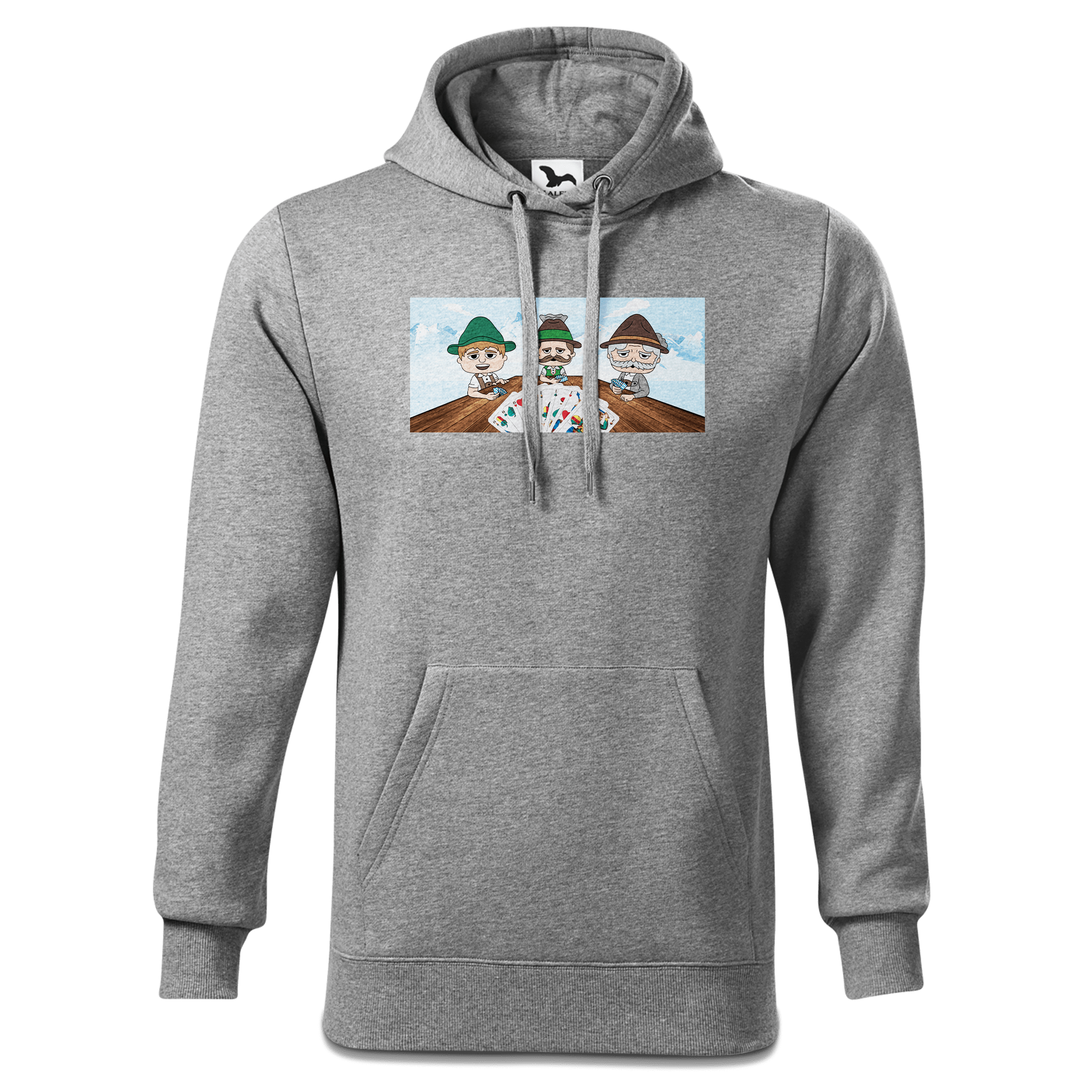 De Sinzers Weiber Schafkopfspiel Sweatshirt Hoody Herren Grau Meliert Pulvermuehle Front