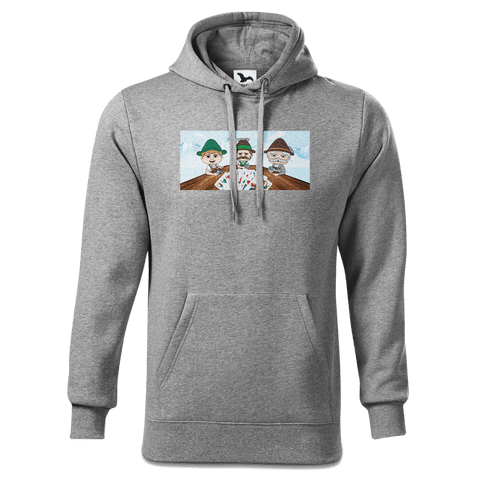 De Sinzers Weiber Schafkopfspiel Sweatshirt Hoody Herren Grau Meliert Pulvermuehle Front